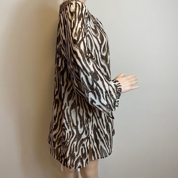Chico’s long sleeves animal print embellished neck semi-sheer tunic size XL - Picture 3 of 7
